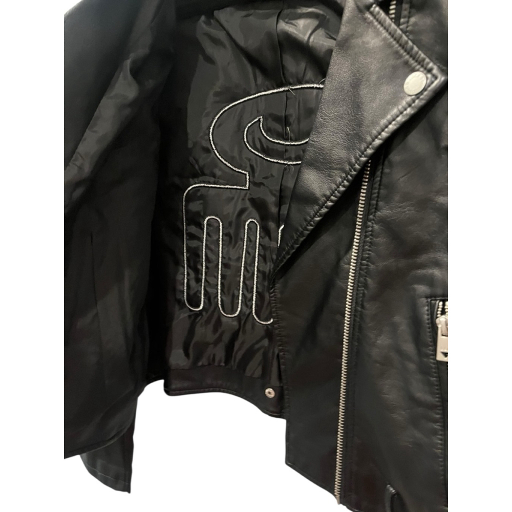 IN X OUT Vegan Leather Embroidered Black Jacket Women's Size Large Full Zip - Picture 7 of 10